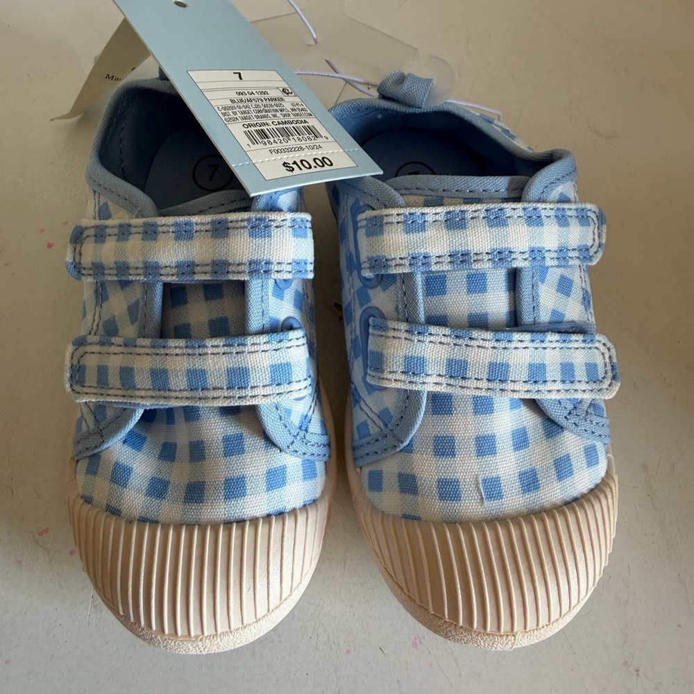 Cat & Jack Light Blue Gingham Velcro Kids Sneakers